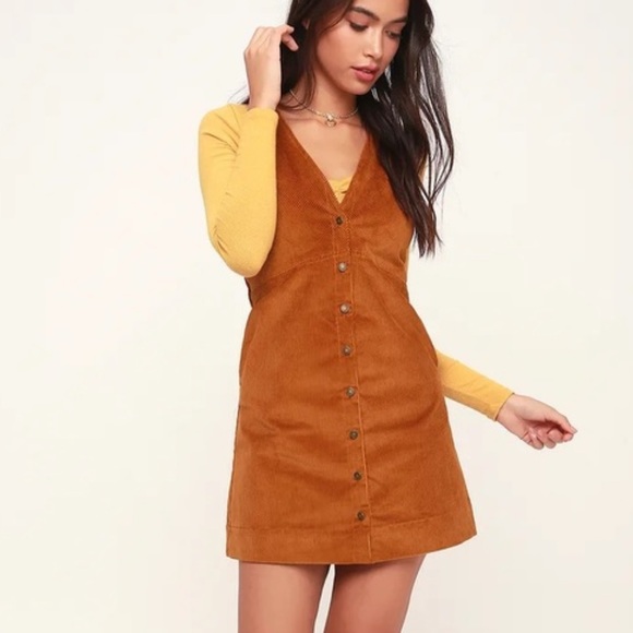 Free People Rolling Thunder Burnt Orange Corduroy Mini Dress XS - Picture 1 of 10